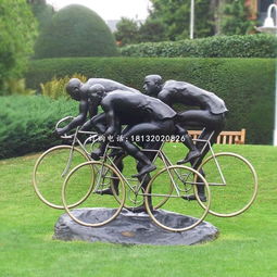 时光印记 公园中的骑自行车人物铜雕